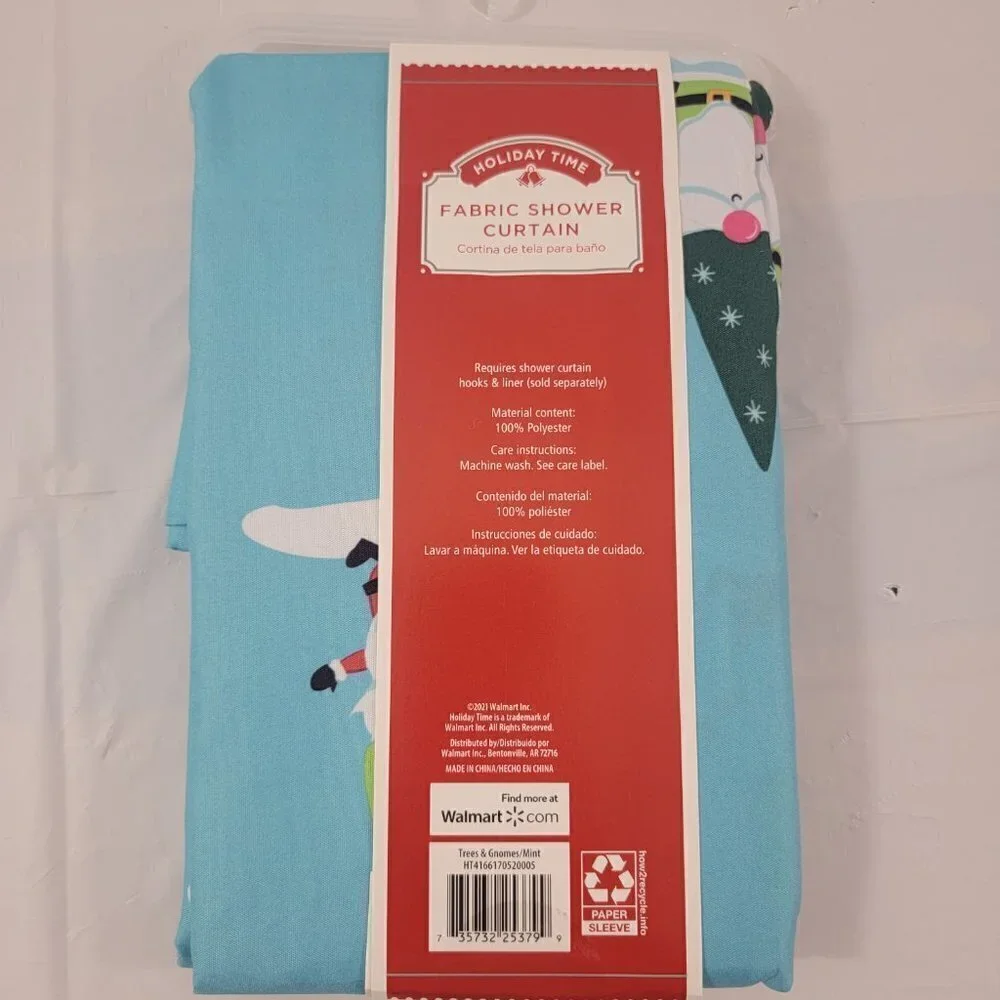 Holiday Time CHRISTMAS TREES AND GNOMES Fabric Shower Curtain – 72” x 72”